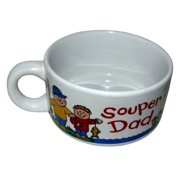 Souper Dad Ceramic Soup Mug Colorful Cartoon Design & Dad My Best Friend Text - Picture 1 of 5
